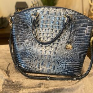 Brahmin Duxbury Sachel Navy Crocodile-Embossed Shoulder Bag with matching wallet